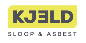 Logo van KJELD Sloop & Asbest met donkergrijze letters op een gele afgeronde achtergrond.