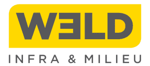 Logo van WELD Infra & Milieu met donkergrijze letters op een gele afgeronde achtergrond.